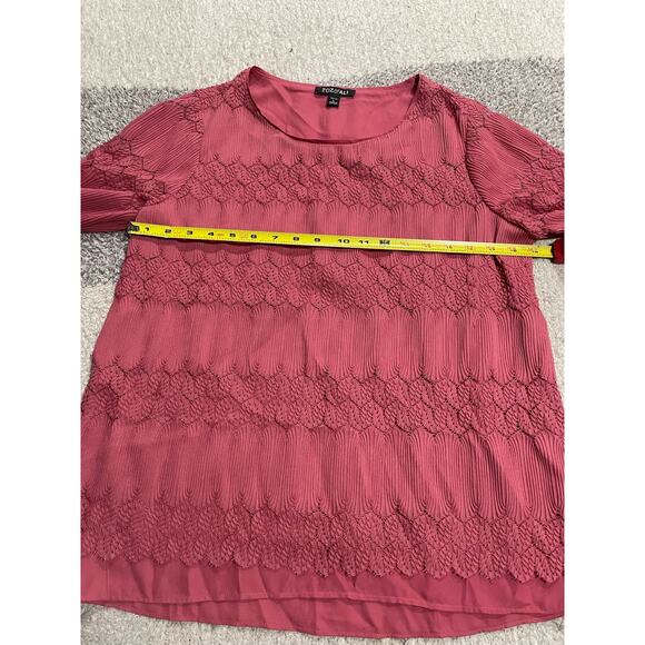 Roz & Ali Lace Overlay Blouse Women's Size Petite Large LP Short Sleeve Pink - Picture 2 of 8